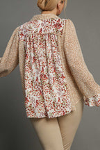 Umgee Shirt Floral Mixed Print Metallic Detail Long Ruffle Sleeve Top 65f666c1-938d-4056-bdca-ac851a6e1464-Max Trendsi