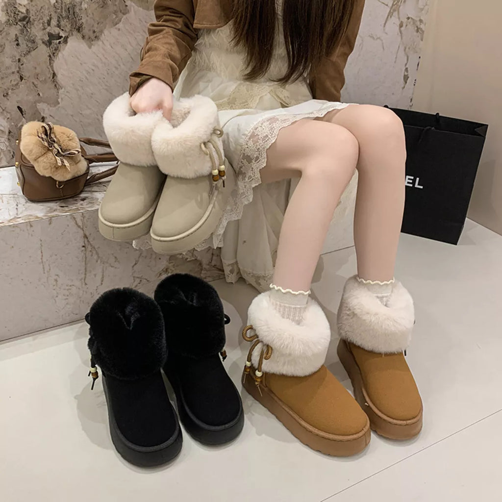 Women's Boots Faux Fur Fluff Suede Bow Round Toe Platform Low Heels 65fa375027694e34812be8515ca9e7b2-Max-Origin Trendsi