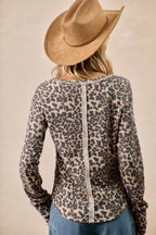 BiBi Womens T-shirt Leopard Print Washed Waffle Thermal Top 660af39d72b741a39ee4e3336fbaa582-Max-Origin Trendsi