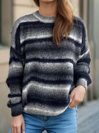 Gradient Striped Sweater Round Neck Dropped Shoulder Pullover 66176bf3-e020-443e-a80e-b374156eb5a6-Max Trendsi