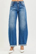 RISEN Womens Barrel Double Roll Up Jeans Mid Rise Dark Wash Plus Sizes 661bc16b53b6498cb8ae3f586db68a33-Max-Origin Trendsi