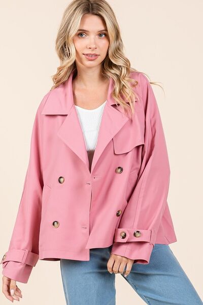 Mittoshop Trench Coat Rose Double Breasted Long Sleeve Short Jacket 6629013a-23d2-42d7-8935-4658e9844f1c-Min Trendsi
