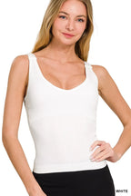 Zenana Ribbed Seamless Padded Bra V-Neck Tank Top