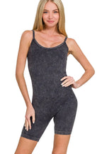 Zenana Stone Washed Ribbed Seamless Romper