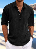 Men's Henley Shirt Roll Tab Sleeves Buttoned Lightweight Breathable Top Black 66410d30-384f-48cb-a30a-9126018f4aef-Max-Origin Trendsi