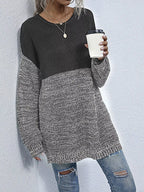 Women's Oversized Sweater Color Block Long Sleeve Knitwear 66467b6a-a356-4225-b4ba-c4302072ecac-Max-Origin Trendsi