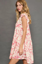 Umgee Mini Dress Floral Pink Two Tone Printed Ruffled Cap Sleeve 6650800b-c5cd-49bc-8c93-fbe711018742-Max-Origin Trendsi
