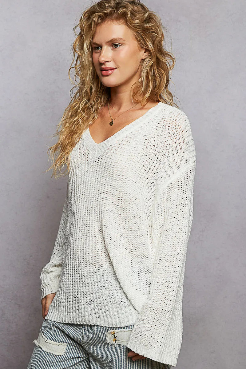 POL Oversized Knit Top Ivory V-Neck Long Sleeve Blouse 6656d2cf-5bf1-4568-9491-fea6a1e154d7-Max-Origin Trendsi