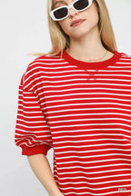 Umgee Cotton T-shirt Striped Red Short Sleeve Pullover Top 6656df64-00b0-48b9-9029-a020a6501344-Max-Origin Trendsi
