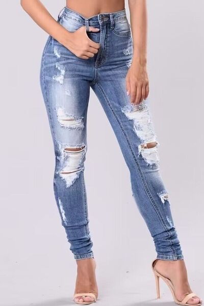 Women's Distressed Skinny Jeans Light Blue Wash High Waisted Denim Pants S-3XL Light 66728815-aa0c-46de-a45b-55d7193028e7-Min Trendsi