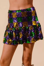 SO ME Sequins Mini Skirt Mardi Gras Checker Ruffled 6679ba307f2047e1a12fc3025677b8e4-Max-Origin Trendsi