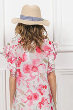 BiBi Blouse Ruffled Floral Print Flutter Sheer Top Short Sleeve 667b65186da94bbf96772073098bf7e6-Max-Origin Trendsi
