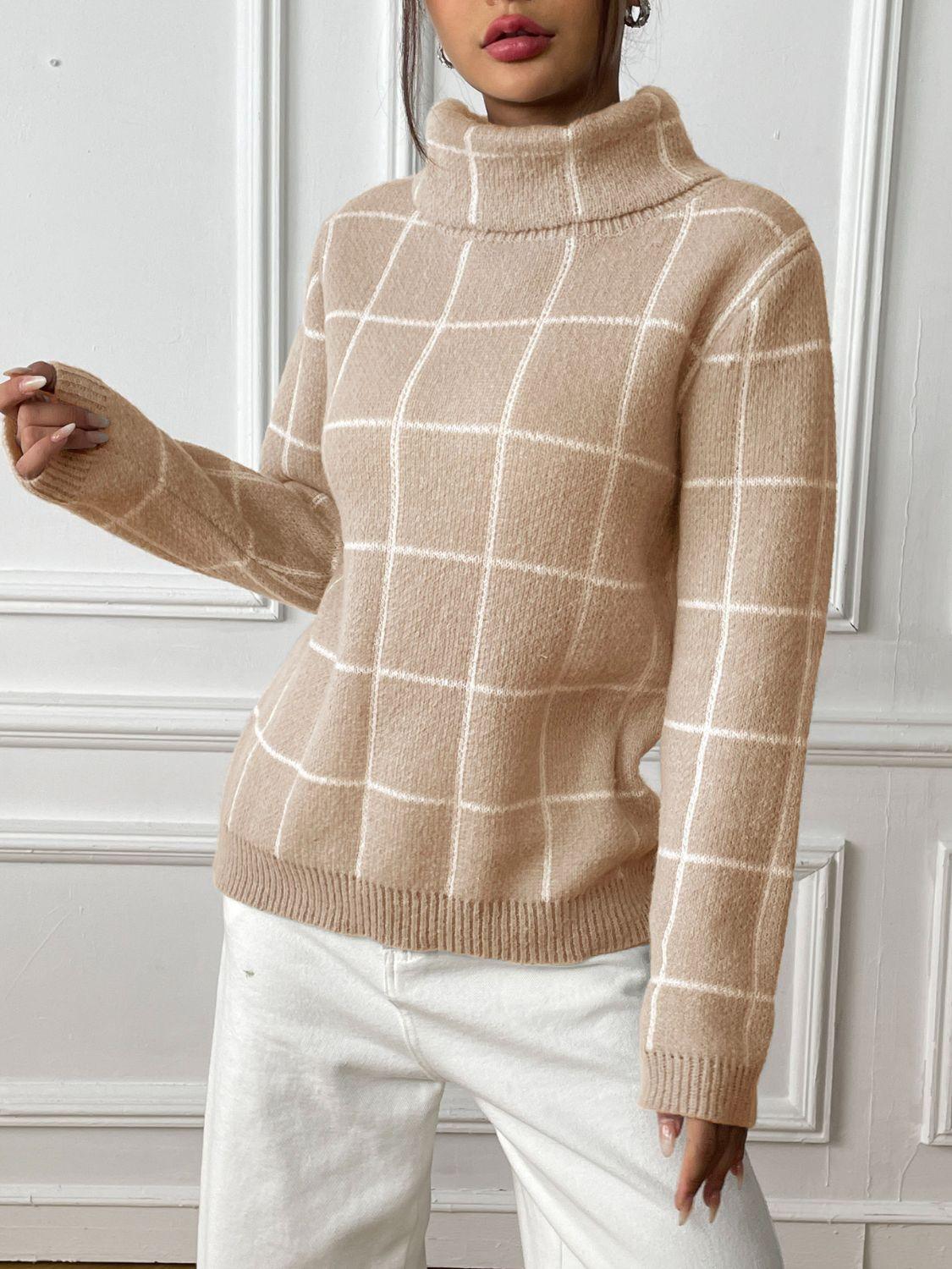 Plaid Sweater Turtleneck Knit Long Sleeve Knitwear 6693a87b-19b5-41e3-905b-5e54ac1ff175-Max Trendsi