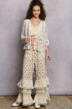 POL Crochet Cardigan White Floral Lace Short Sleeve with Tassel Tie 669caed3-23e6-41e4-9c5e-4e2b63fa999f-Max-Origin Trendsi