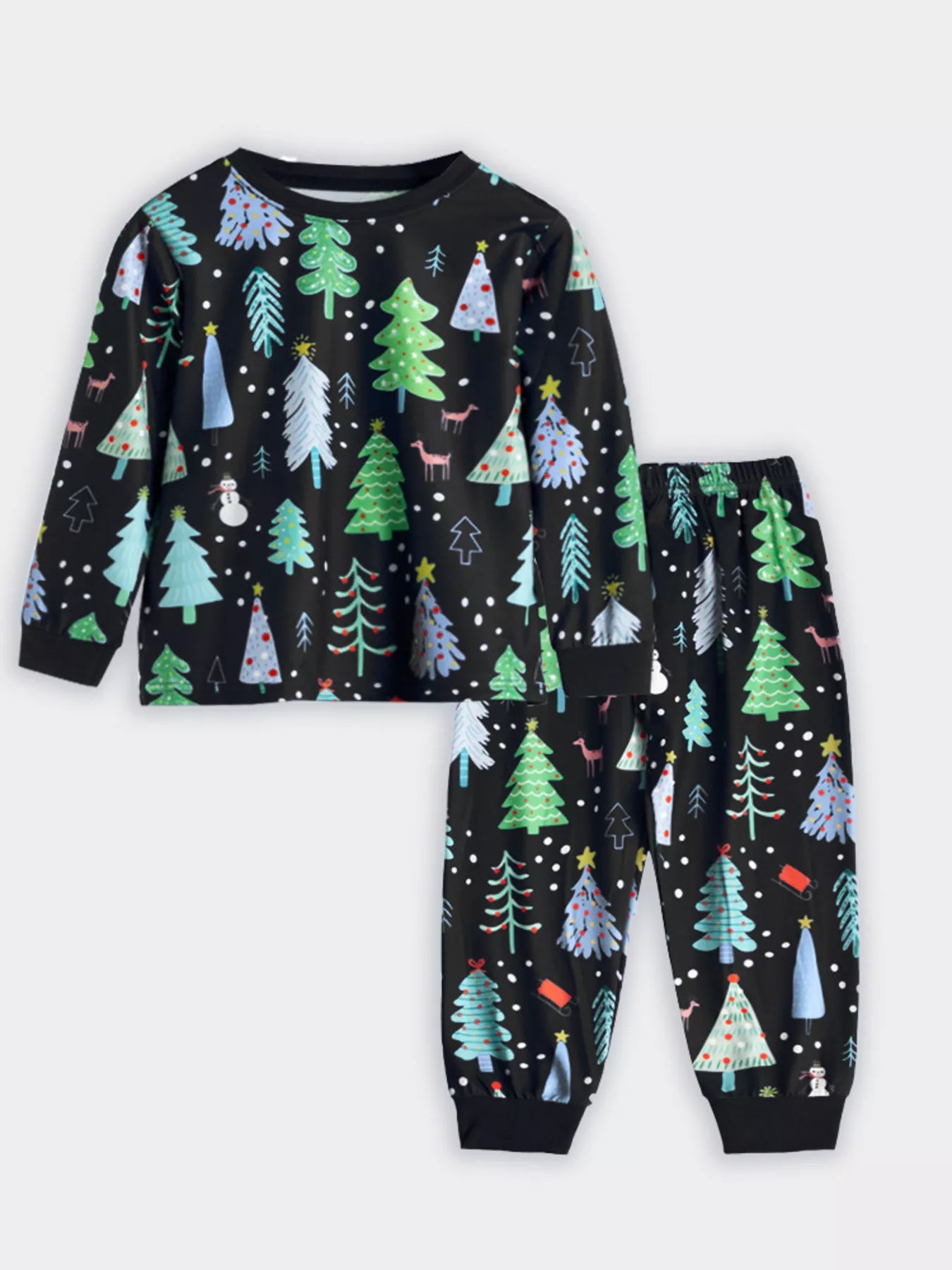 Children's Pajama Set Christmas Tree Print Colorful Top and Pants Black 66a1a999d47d4127b57b4da028138a9d-Max-Origin Trendsi