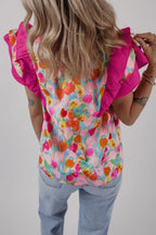 Women's Cotton Blouse Floral Hot Pink Ruffle Layered Short Sleeve Top 66a9987d-98c0-44e3-8c94-531c5938e922-Max-Origin Trendsi