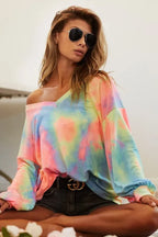 BiBi Tie Dye Womens Blouse Pastel French Terry V Neck Top Long Sleeve 66bf54b03a104563bc112cecefae00b4-Max-Origin Trendsi