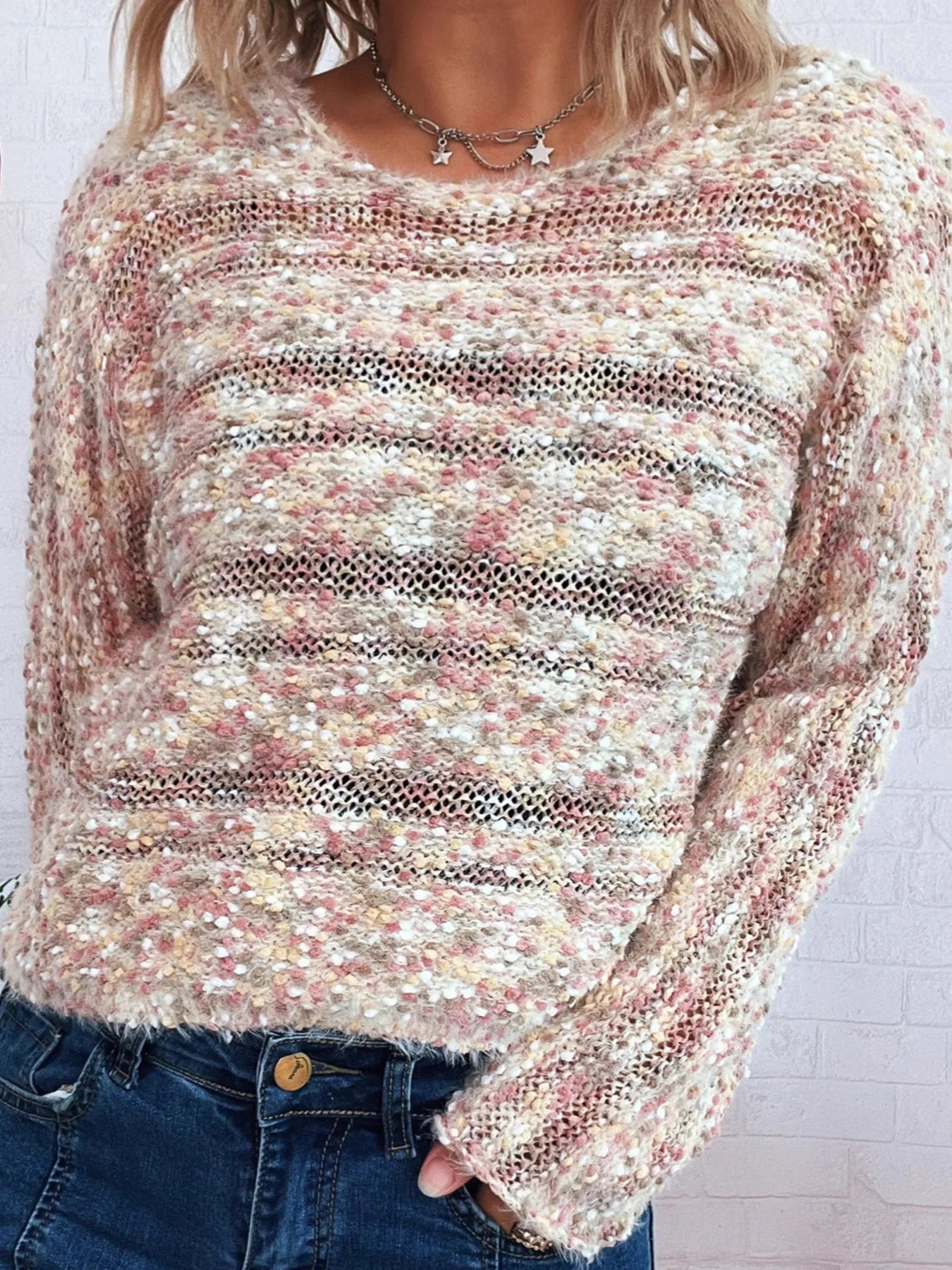 Women's Sweater Round Neck Long Sleeve Stripe Knit Lightweight & Comfortable 66c44c6cbe9a404aad47e06dff53f165-Max-Origin Trendsi