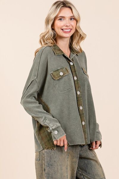 Mittoshop Shacket Olive Mineral Washed Plaid Long Sleeve Shirt Jacket 66c6e61e-b634-4ff5-a78e-5b59e6239860-Min Trendsi