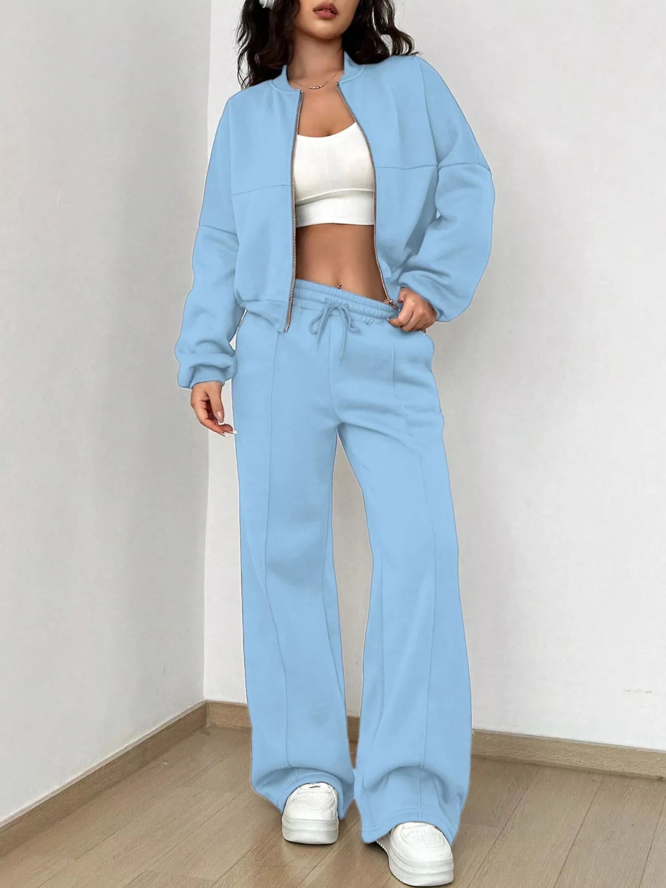 Womens Outfit Set Casual Solid Color Zipper Jacket and Wide Leg Pants 66c843ea0ed245eaa1adea6367bf509f-Max-Origin Trendsi