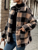Womens Jacket Plaid Sherpa Button-Down Outerwear Coat 66d34e45b94440798c76222008279d84-Max-Origin Trendsi