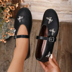 Women's Loafers Mary Jane Butterfly Embellished Pu Leather Flat Shoes Black 66d3591b0d9646a9854de4db0f88743d-Max-Origin Trendsi