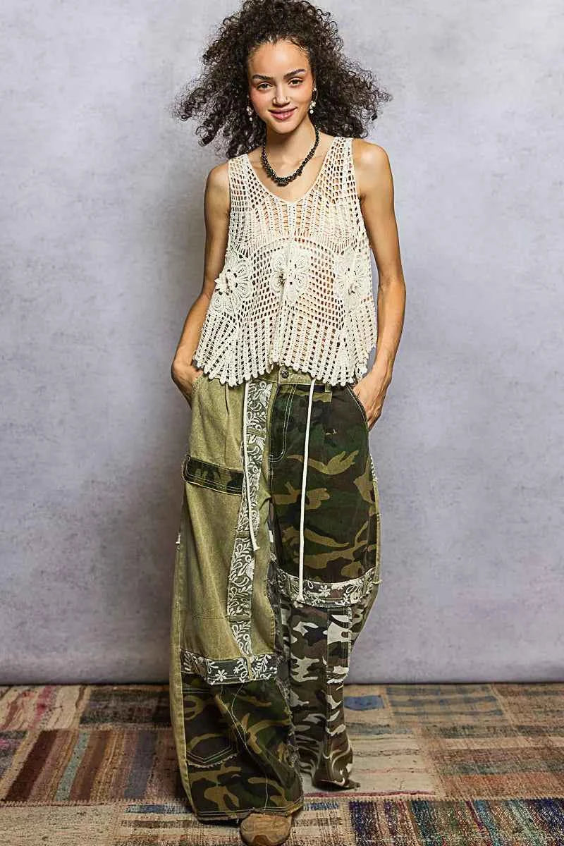 POL Crochet Tank Top Beige Natural Openwork V-Neck Sleevlees Blouse 66f12add-53fe-4b22-8759-c3fd62a728d5-Max-Origin Trendsi