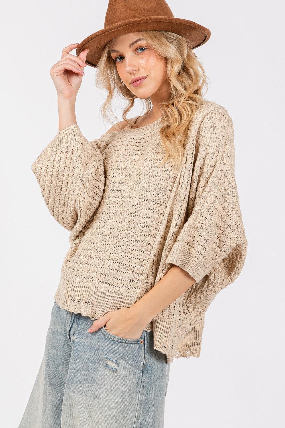 SAGE + FIG Sweater USA Stock Distressed Asymmetrical Open Stitch Knitwear 66f522a4-207c-489b-b60e-115a874d4813-Max Trendsi