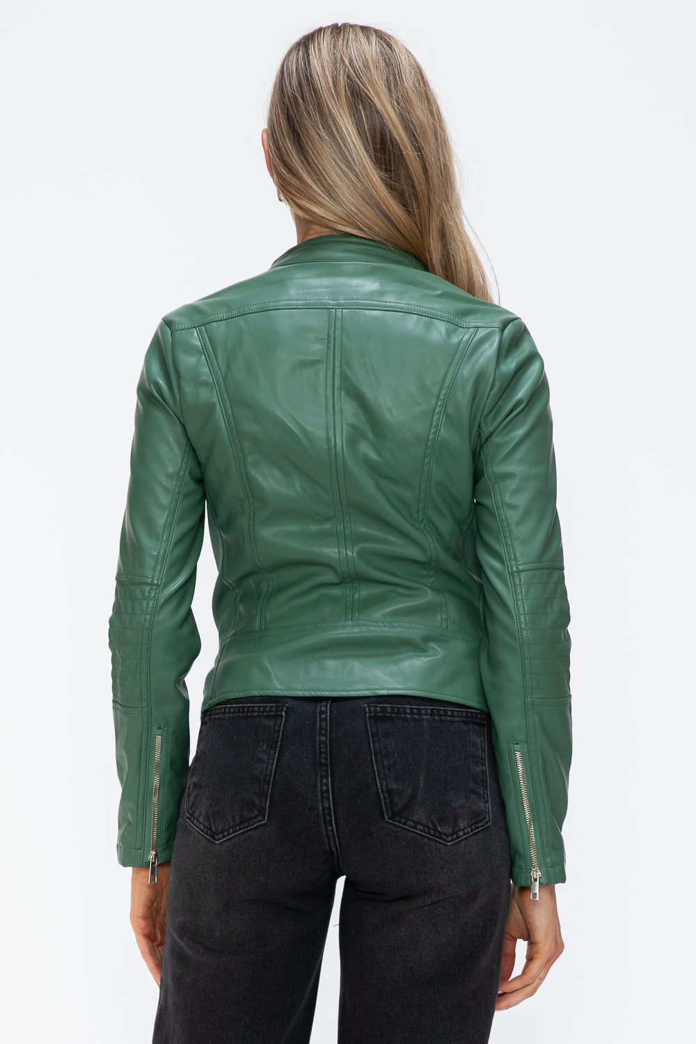 Snobbish Faux Leather Women Jacket Zip Hooded Pocketed Green Basic 67021171-db0b-4f3c-b219-863aa42ad0ad-Max Trendsi