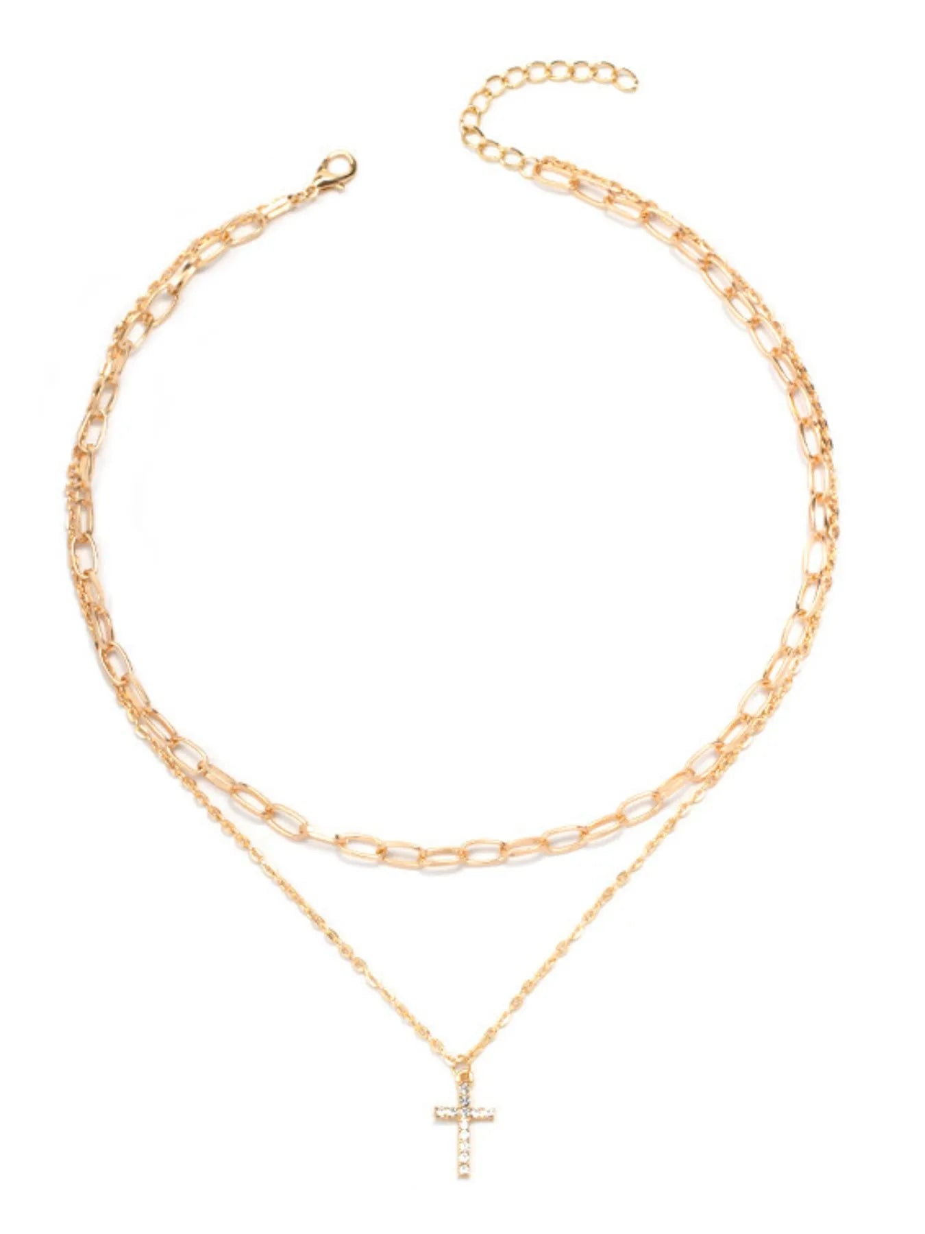 18K Gold-Plated Cross Pendant Necklace Double Layered Inlaid Zircon 6716f254-2cdd-46f1-ab19-423b5e8696de-Max-Origin Trendsi