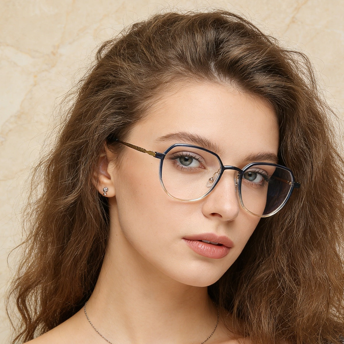 Gradient Hexagon Glasses with Metal Frame and Polycarbonate Lenses, One Size