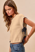 SO ME Lightweight Dolman Sleeve Sweater Top with Side Ribbon Tie Detail