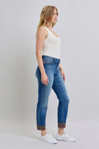 Judy Blue Women Jeans Plaid Print Cuff Straight Leg Blue Pants with Pockets 67471ea0-e099-47b5-a22c-616221eb0fee-Max Trendsi