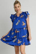 Umgee Mini Dress Ruffle Layered Royal Blue Cheetah Print Notched Cap Sleeve 6748b818-0cef-4a9a-ac74-c68584324494-Max Trendsi