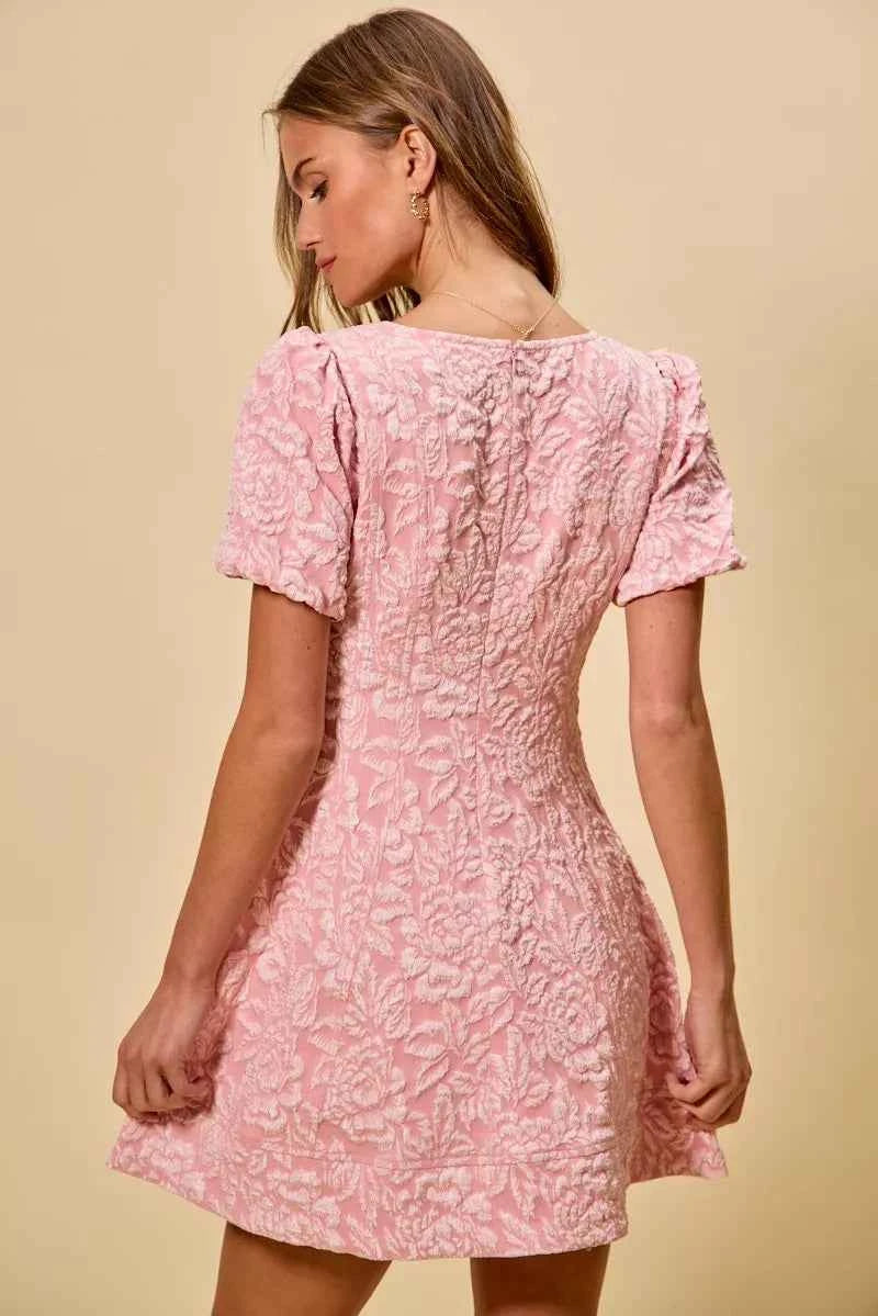 SO ME Mini Dress Floral Jacquard Blush Pink Fit And Flare Daily 675222a7a80340d5a68839f0191d2b00-Max-Origin Trendsi