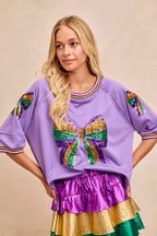 BiBi Womens Blouse Lavender Sequin Patched Ribbon Mardi Gras Theme Top 6752ee03e4a145f7ab826b28fd186121-Max-Origin Trendsi