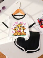Children's Giraffe Graphic T-Shirt and Shorts Set