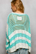 POL Womens Knit Top Aqua Blue Color-Blocked Stripe with Twisted Weave 67577938-c1ac-47da-8456-5a51fb2b5350-Max-Origin Trendsi