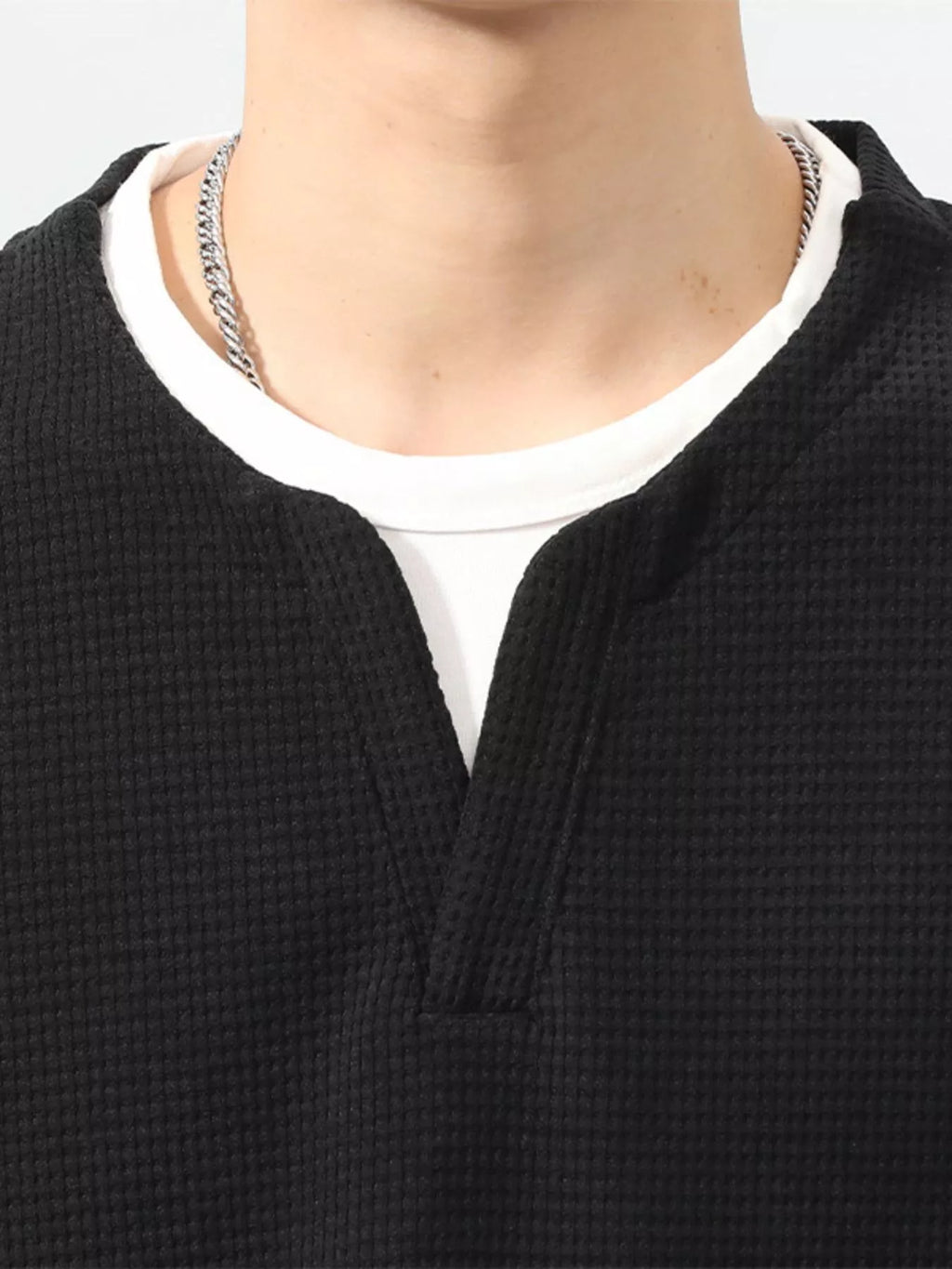 Men's Cotton Waffle Knit Top Black Long Sleeve Basic Style Plus Sizes M-4XL 675abe8c-842c-4f37-be05-48724a438f63-Max-Origin Trendsi