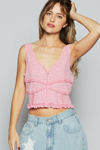POL Tank Top V-Neck Cropped Blush Pink Lace Detail Blouse 675d2fc8-9b41-4243-aa6b-c5484aa03493-Max Trendsi