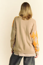 Davi & Dani Argyle Cardigan V-Neck Single Breasted Long Sleeve Sweater 6761803a-d93d-4dbe-a991-ec3fa6c88533-Max Trendsi