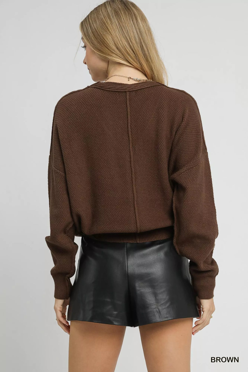 Umgee Womens Cardigan Brown Button-Up Chunky Cable Knit V-Neck 67679e8f-f42a-4b85-aea3-e4d9f935d38e-Max-Origin Trendsi