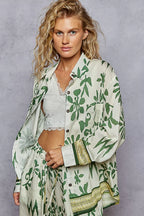 POL Womens Shirt Ivory Green Floral Button Long Sleeve Pocketed Top 6767e476-e9b9-4d44-9a6b-c75348c46554-Max-Origin Trendsi