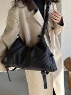 Womens Shoulder Crossbody Bag Casual Ruched Oxfrod Fabric Black Handbag 677f255b-153f-4267-b576-4db98c63ba47-Max-Origin Trendsi
