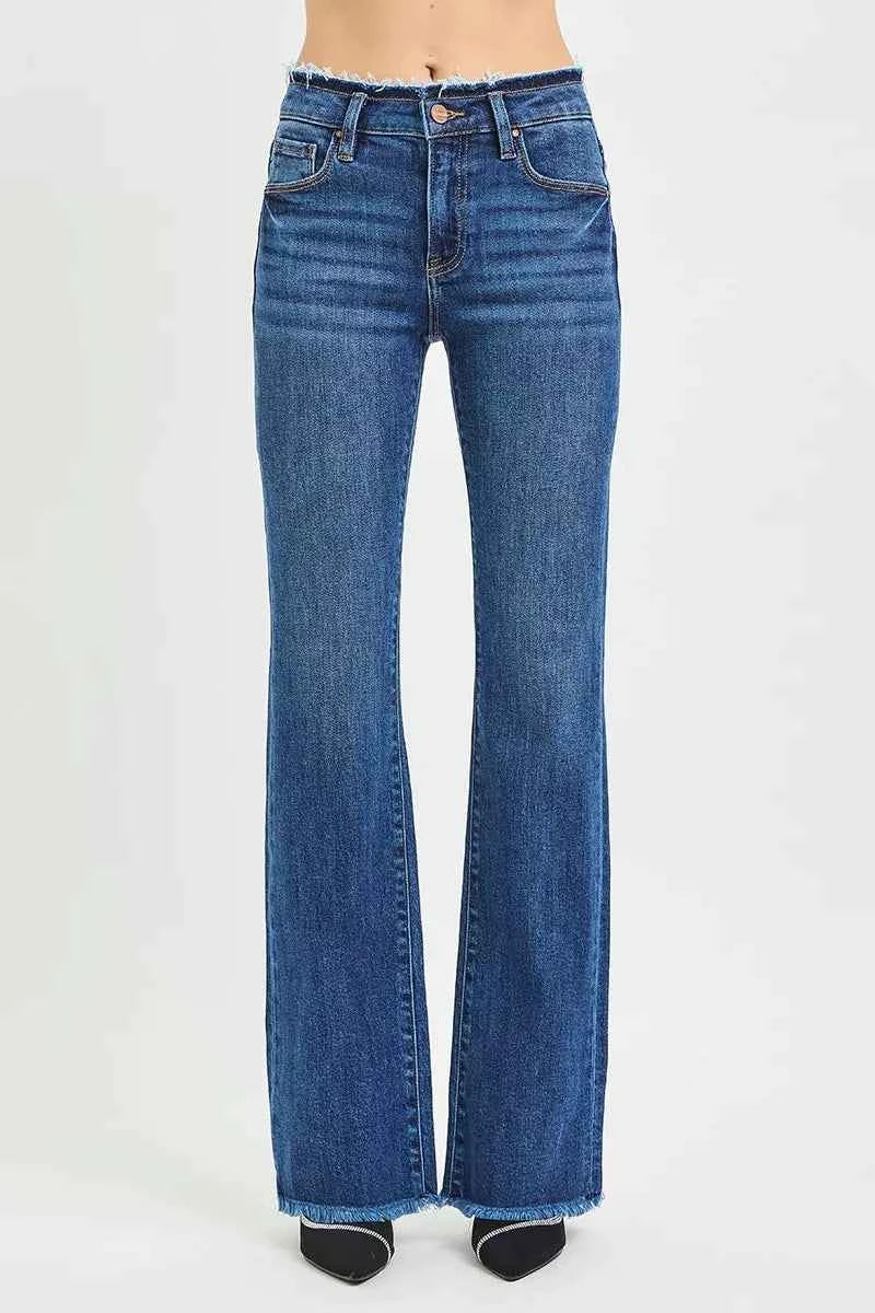 RISEN Bootcut Jeans Mid Rise Frayed Waistband Hem Detail Plus Sizes 67822a40a8e04763919e50b73f8fb3c3-Max-Origin Trendsi
