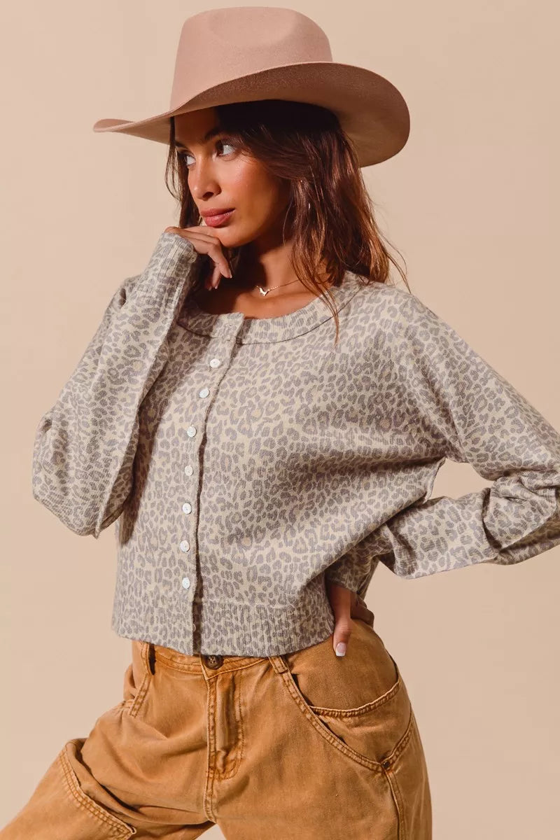 SO ME Womens Cardigan Leopard Two Tone Vintage Print Button Up 67848e16712e4365a749259d385a7c9f-Max-Origin Trendsi