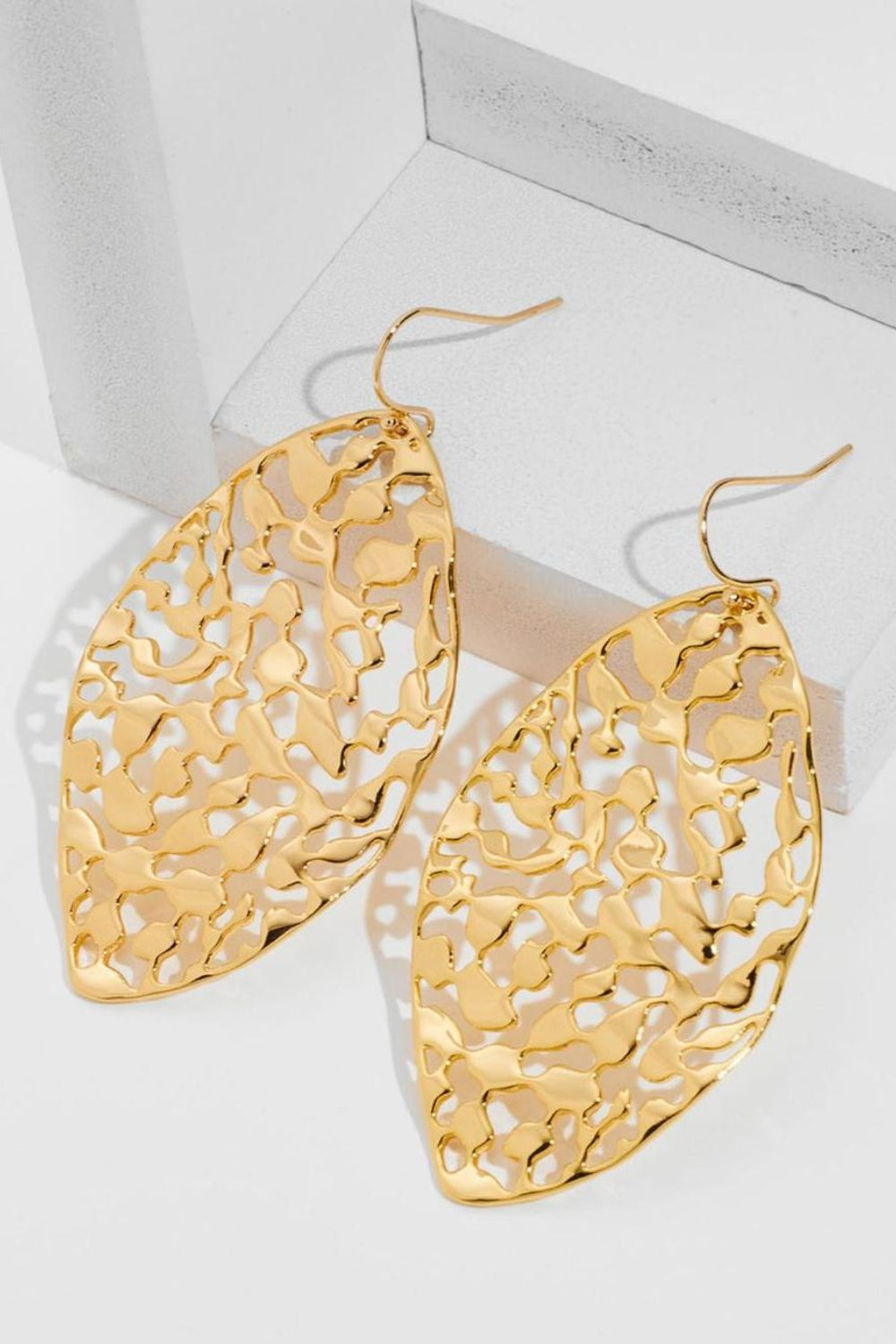 Dangle Earrings Brass Cutout Leaf Shape Big Gold-plated Women Jewelry