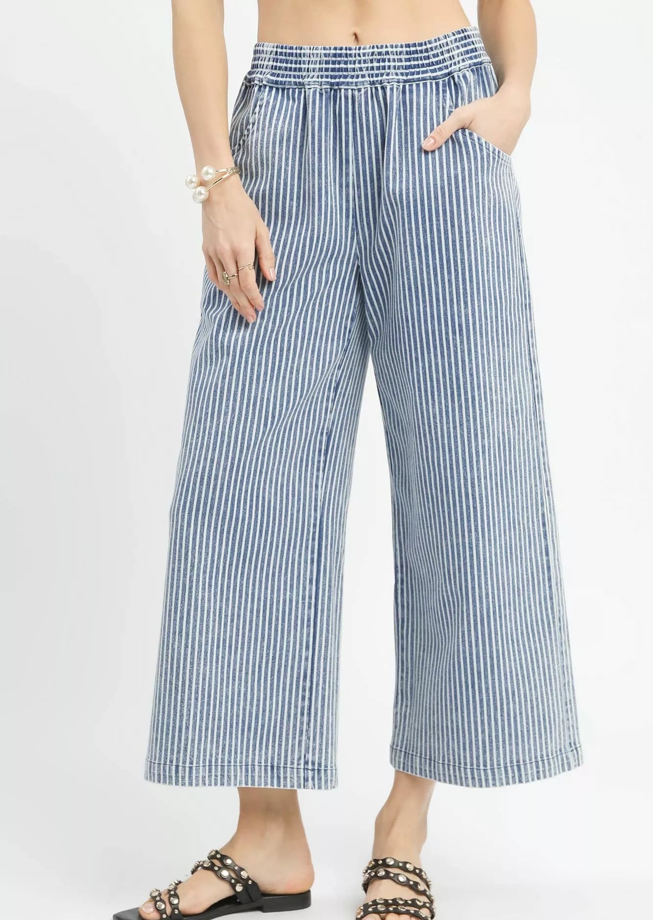 Umgee Wide-Leg Pants Denim Blue Stone Wash Stripe Drawstring Trousers DENIM 67962d7a-6ad4-4c01-9dbc-44a25d815adf-Max-Origin Trendsi