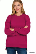 Zenana Womens Sweatshirts Fleece Hi-low Boyfriend with Pockets CABERNET 67b16af7-7cf0-45da-8814-027fdd20163c-Max-Origin Trendsi