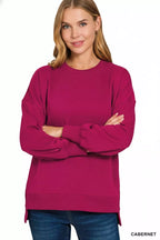 Zenana Womens Sweatshirts Fleece Hi-low Boyfriend with Pockets CABERNET 67b16af7-7cf0-45da-8814-027fdd20163c-Max-Origin Trendsi
